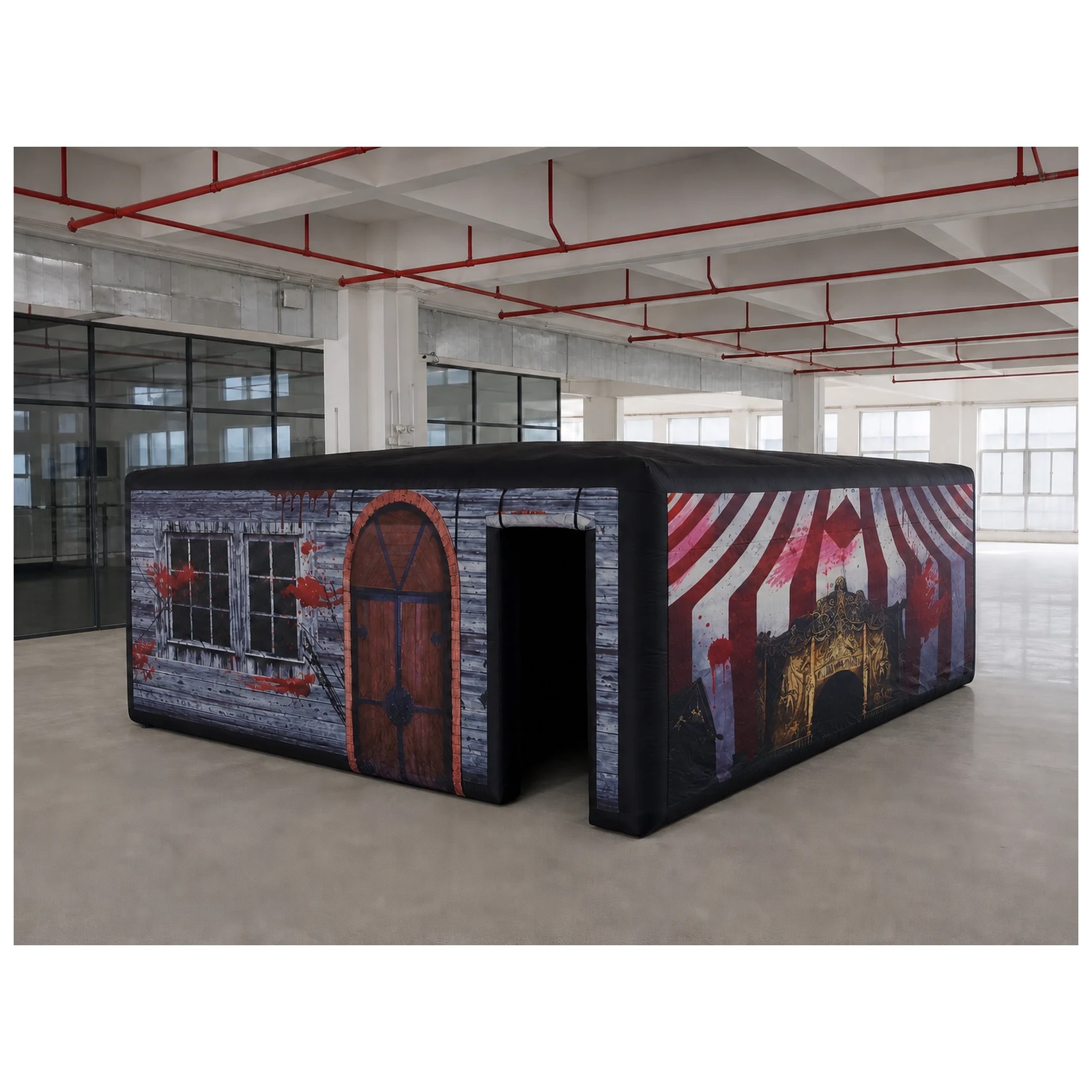 Kids Outdoor Party Venue - Large Haunted Circus Flat Roof Inflatable