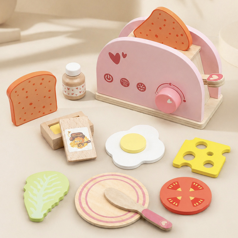 Kids Outdoor Kitchen Set - Wooden Toaster Toy Kids Bread Machine