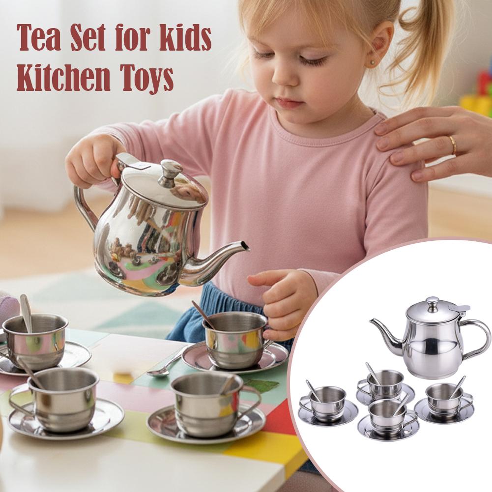 Kids Outdoor Kitchen Set - Kids Stainless Steel Tea Set Pretend