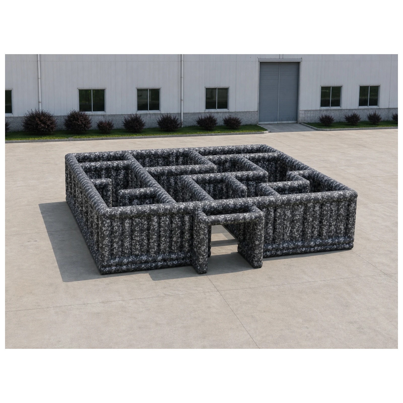 Kids Outdoor Party Venue - Large Gray Camouflage Open Inflatable Maze