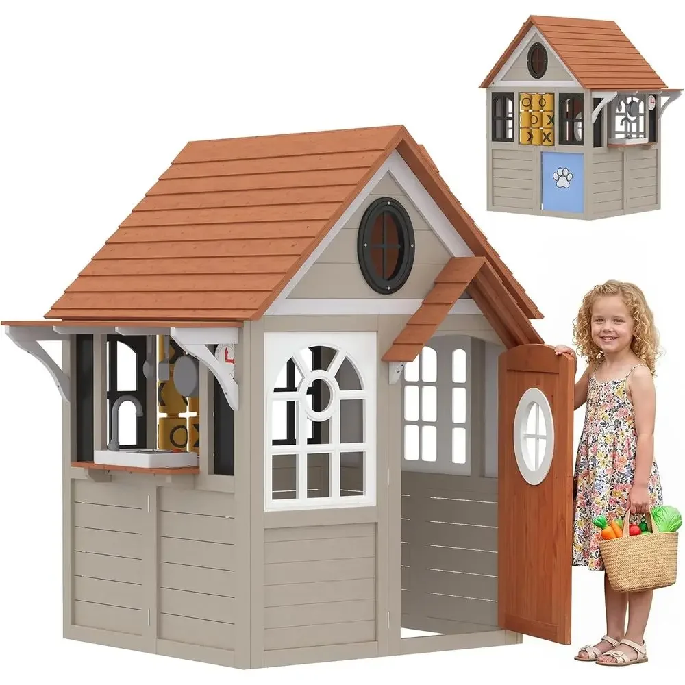 Qaba Outdoor Playhouse, Wooden - Qaba Kids Outdoor Playhouse recension och pris