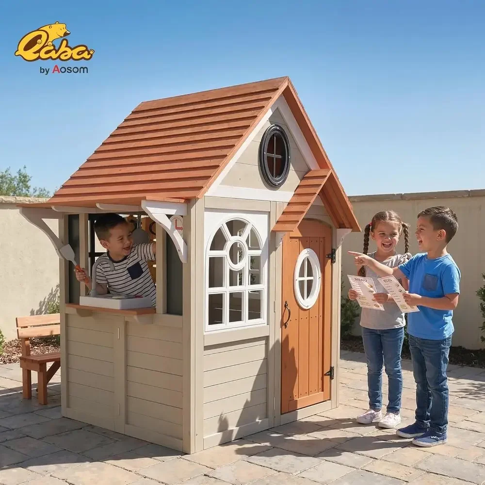 Qaba Outdoor Playhouse, Wooden - Qaba Kids Outdoor Playhouse recension och pris