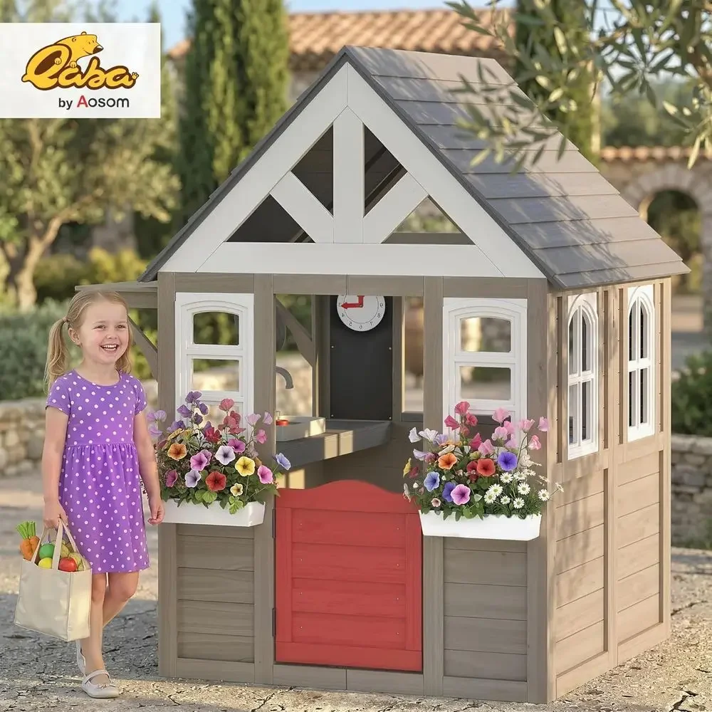 Qaba Outdoor Playhouse, Wooden - Qaba Kids Outdoor Playhouse recension och pris
